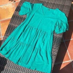 Teal V-Neck Ruffle Sleeve Women's Top